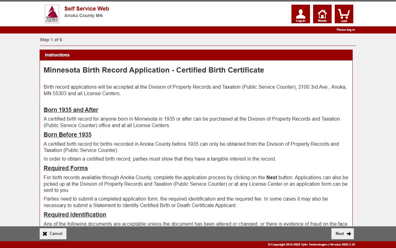 Anoka County online copy request portal for birth certificates