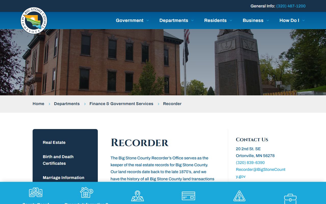 Big Stone County Recorder page for birth certificates
