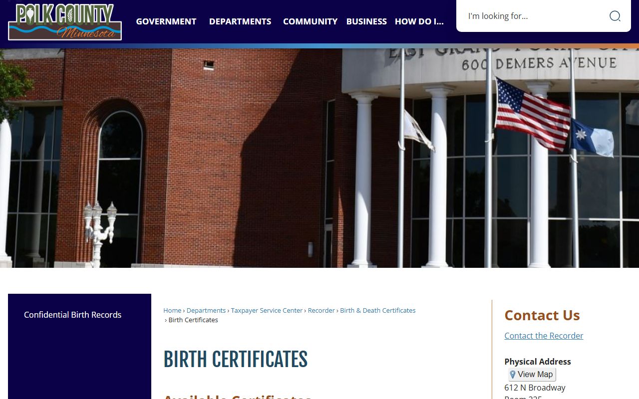 Polk County birth certificates request page