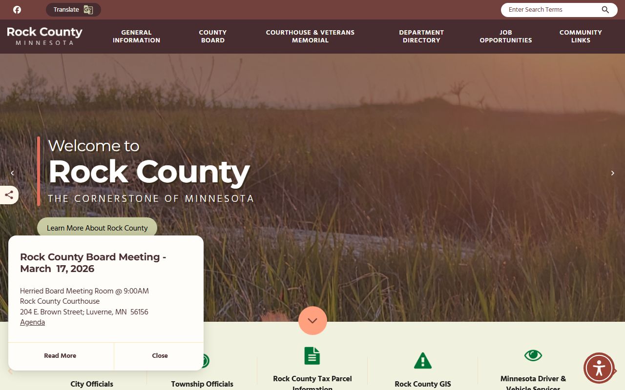 Rock County main website page for birth certificates and land records