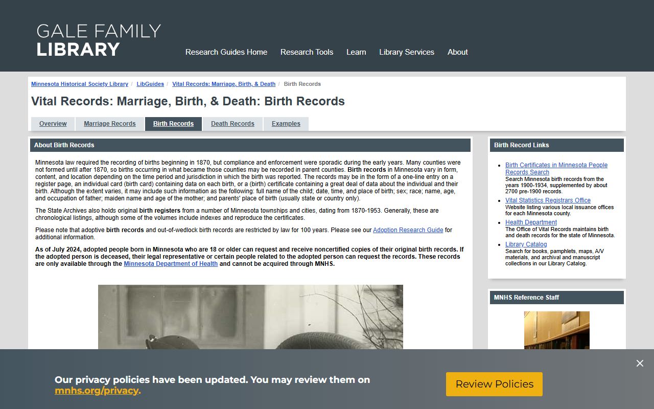 Minnesota Historical Society vital records guide for birth records research